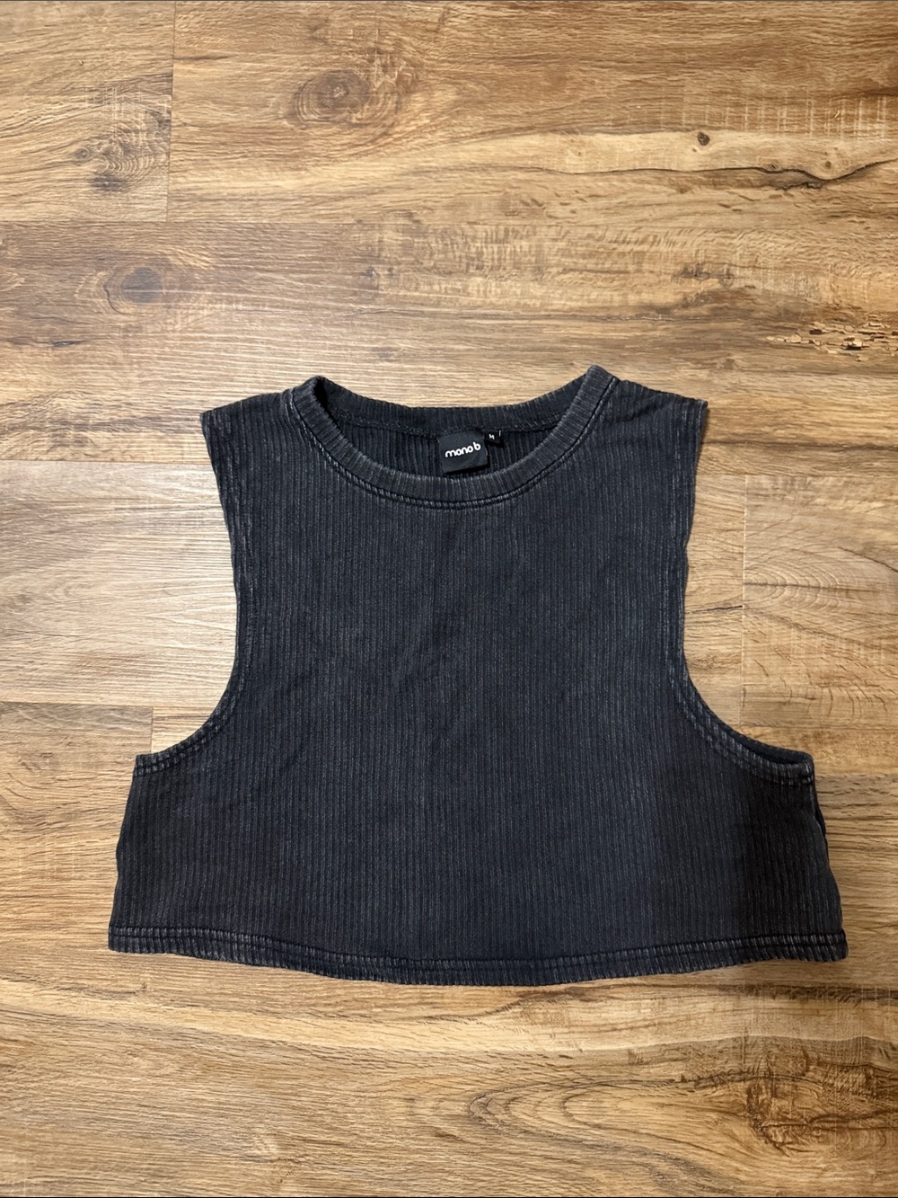 Mono B Black Ribbed Crop Tank Top